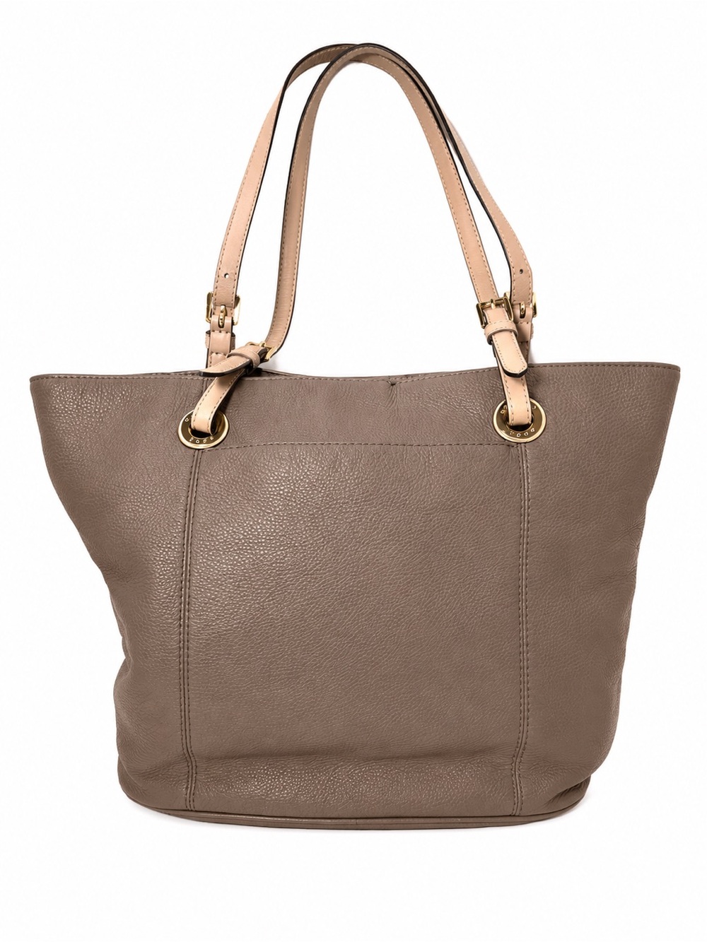 Michael Kors Jet Set Tote Taupe Pebbled Leather Large Shoulder Bag Gold MK - Picture 4 of 12
